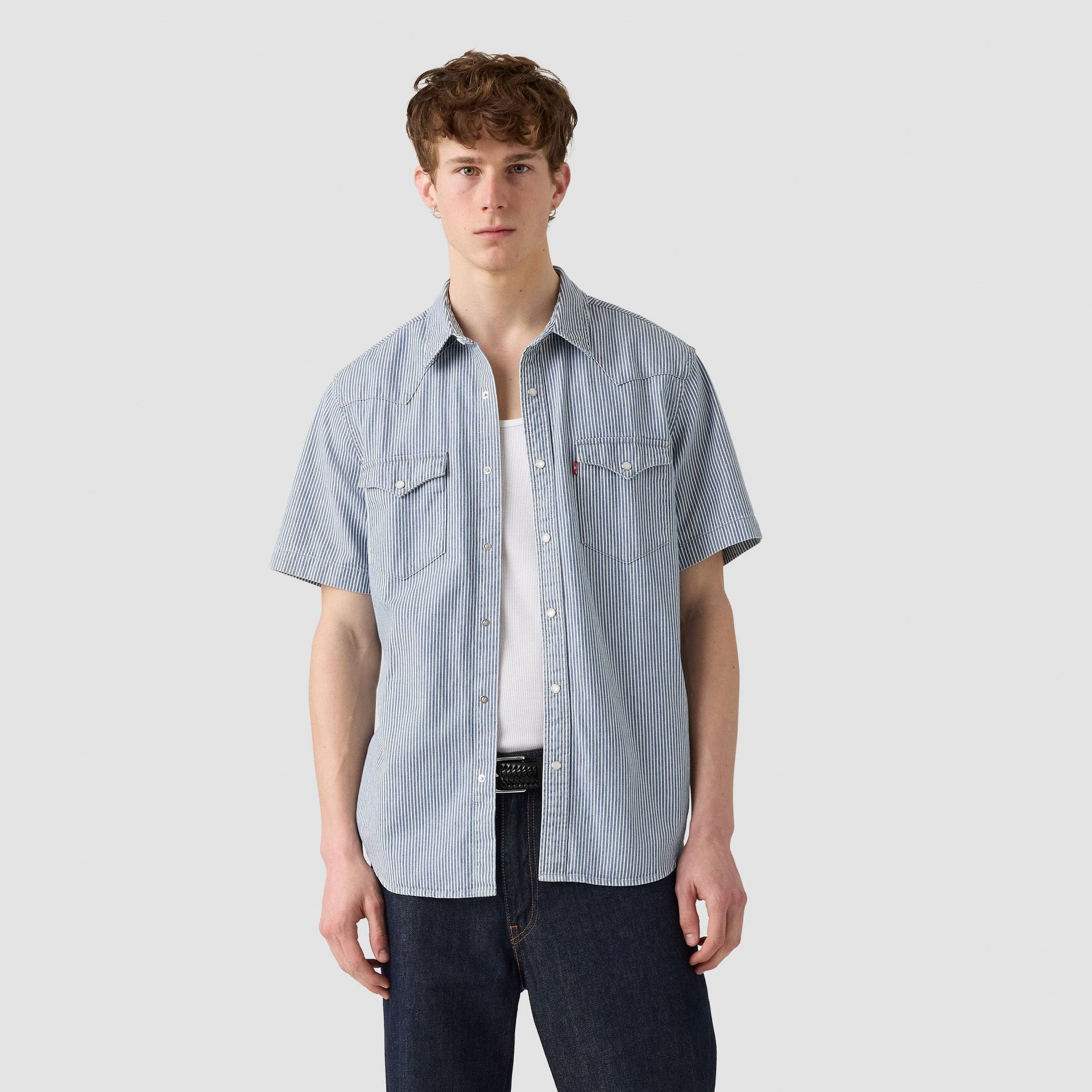 Levi's® Men's Western Standard Fit Short Sleeve Button-Down Shirt - Light Blue Denim