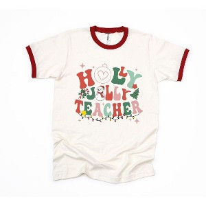 Simply Sage Market Women's Holly Jolly Teacher Short Sleeve Ringer Tee - 1 of 3