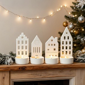 MOEPISY House Tealight Candle Holders Set of 4 – Christmas Candle Holder Centerpieces - 1 of 4