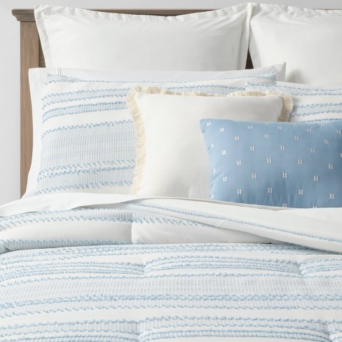 8pc Full Clipped Jacquard Stripe Comforter Set Blue - Threshold™