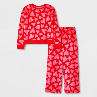 Girls' 2pc 'Hearts' Long Sleeve Cozy Pajama Set - Cat & Jack™ Pink L