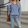 Women Pullover Button Long Sleeve Blouse, Blue, XXL - 3 of 4