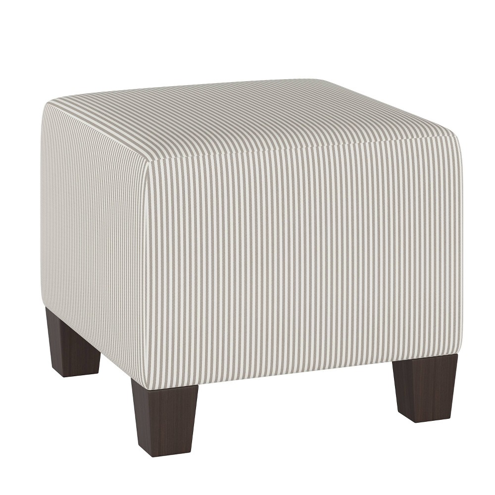 Skyline Furniture Annie Square Ottoman in Patterns Oxford Stripe Taupe: Modern Upholstered Footstool, Plywood Frame