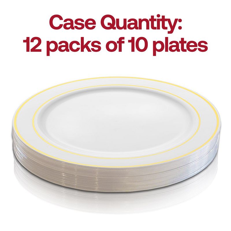 Smarty Had A Party 10.25" White with Gold Edge Rim Plastic Dinner Plates (120 Plates), 3 of 7