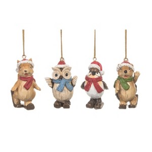 Transpac Resin Skiing Woodland Critter Ornament Set of 4 Christmas Home Decorations - 1 of 1