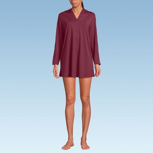 Lands' End Women's Cotton Jersey Long Sleeve Hooded Swim Cover-up Dress - 1 of 3