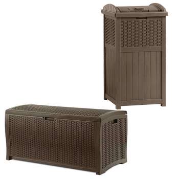WELLFOR 46 in. W x 24 in. D x 24 in. H Small Plastic Outdoor Storage Cabinet in Coffee, Brown