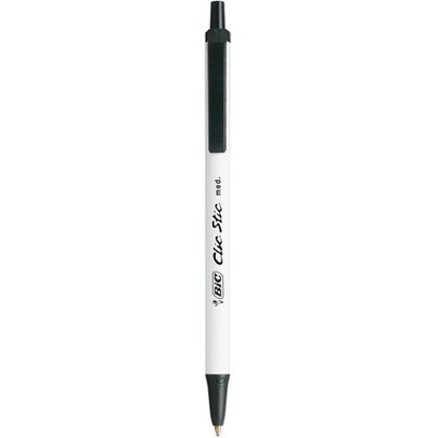 BIC Clic Stic Retractable Ballpoint Pen, 1 mm Medium Tip, Black, pk of 12