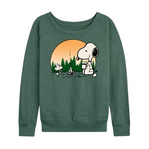 Women's - Peanuts - Campfire Mugs Lightweight French Terry Wide Neck Long Sleeve Shirt - 1 of 4