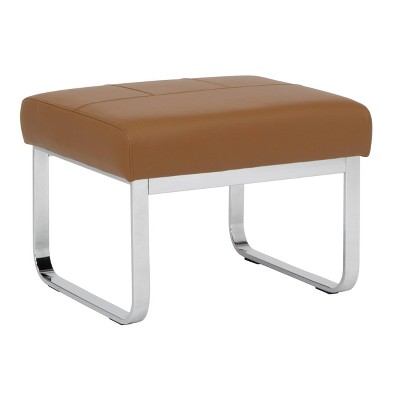 Allure 22" Caramel Brown Blended Leather Ottoman with Chrome Legs
