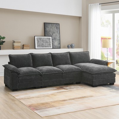 TIRAMISUBEST Modern Sectional Sofa with Double Cushions, Upholstered L-Shaped Couch with Reversible Chaise and Pockets