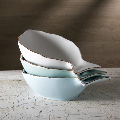 Foodesign Mediterraneo Mixed Color Ceramic 10.5-Inch Fish Bowl, Set of 3