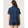 cheibear Women's Satin Button Down Short Sleeve and Shorts Pajama Set - 4 of 4