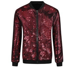 Lars Amadeus Men's Zip Up Long Sleeves Disco Sparkle Sequin Bomber Jacket - 1 of 4