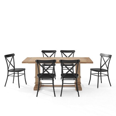 Matte Black and Rustic Brown 7-Piece Dining Set with Trestle Table