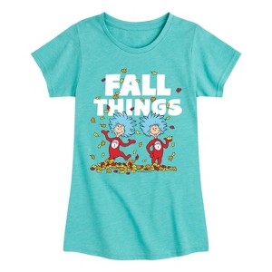 Girls' - Dr. Seuss - Fall Things Thing 1 and Thing 2 Fitted Short Sleeve Graphic T-Shirt - 1 of 4