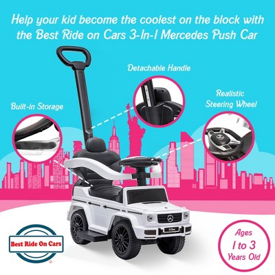 White Mercedes G-Wagon 3-in-1 Kids Push Car with Faux-Leather Seat