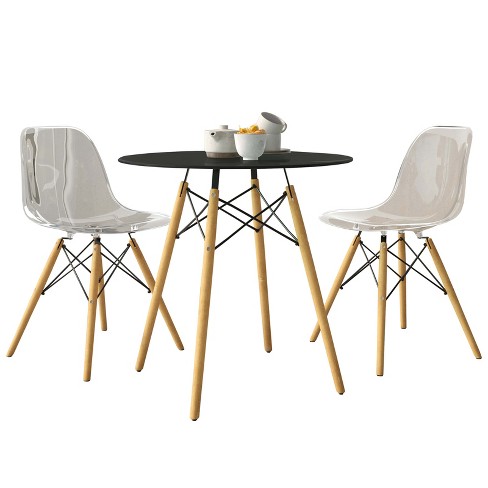 LeisureMod Dover 3-Piece Dining Set with Round Black MDF Top Bistro Table and 2 Plastic Chairs - image 1 of 4