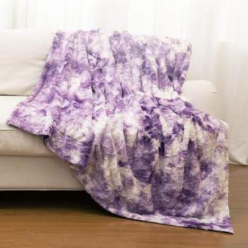 Cheer Collection Ultra Soft and Fuzzy Faux Fur Throw Blanket - Purple and White