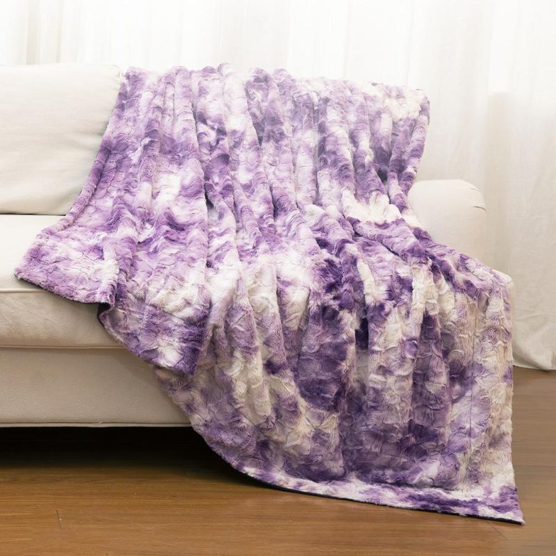Cheer Collection Ultra Soft and Fuzzy Faux Fur Throw Blanket - Purple and White, 1 of 11