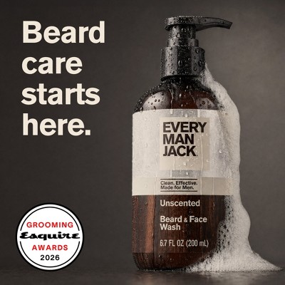 Every Man Jack Naturally Derived Men's Beard and Face Wash - Unscented - 6.7 fl oz: Liquid Vegan Deep Cleaning for Normal Skin