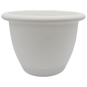 The HC Companies Sevilla Round Self-Watering Pot, Plastic Classic Planter with Internal Disk for Indoor and Outdoor Plants, 14 Inch, White - 1 of 4
