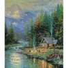 Manual Woodworkers and Weavers Thomas Kinkade "End of a Perfect Day" Tapestry Throw Blanket, 50"x60" Cotton, Scenic Cabin Lake Sunset - 3 of 3