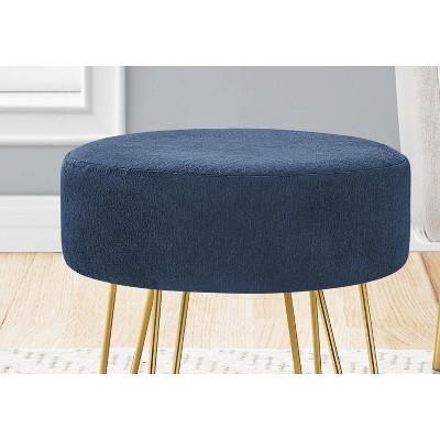 Contemporary Blue Tufted Round Pouf with Gold Metal Legs