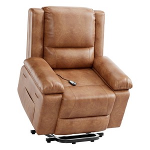 Power Lift Recliner Chair with Heat & Massage - Electric PU Leather Recliner for Elderly, Remote Control, 2 Side Pockets - Power Rising Recliner Sofa - 1 of 4