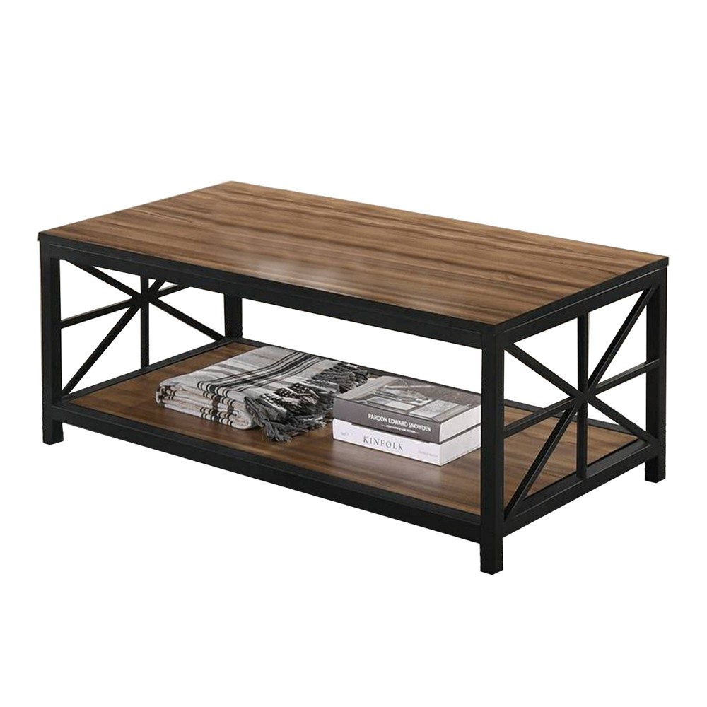 1 Open Shelf Coffee Table with X Shaped Design Brown Benzara For Sale