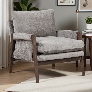 Velvet Mid-Century Modern Leisure Armchair with Padded Seat and Wood Legs - 1 of 4