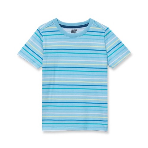 Lands' End Kids Short Sleeve Stripe Crewneck Tee - Small - Crystal Blue Stripe