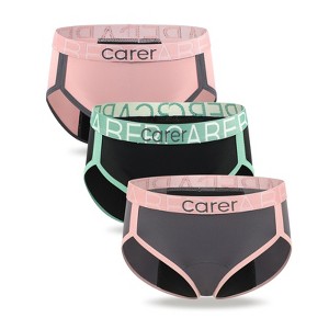 CARER 3-Pack Period Underwear Women Leak Proof Menstrual Absorbency Panties Period Hipster Briefs Reusable (Pink, Gray, Black) - 1 of 4