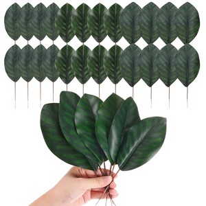 Unique Bargains DIY Crafting Fake Green Leaf with Stem 3 Sizes Green - 1 of 4