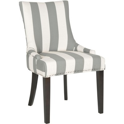 Transitional Gray Linen Parsons Side Chair with Espresso Wood Legs