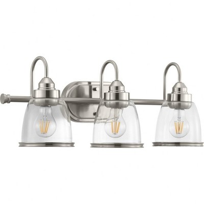 Progress Lighting Saluda 3-Light Bath Vanity, Brushed Nickel, Clear Glass Shades