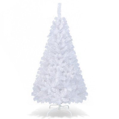 Tangkula 5/6/7/8FT Artificial White PVC Christmas Tree Outdoor w/ Metal Stand and Anti-scratching Cover