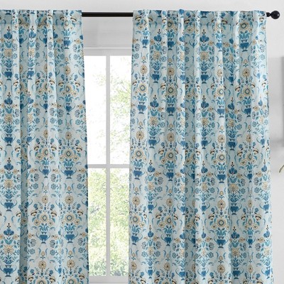 HLC.ME Clara Floral Damask Patterned Window Back Tab Rod Pocket Curtains - Light Blocking Darkening Window Panels, Set of 2