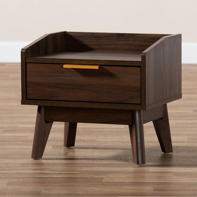 Mid-Century Lena Nightstand in Walnut Brown with Gold-Tone Handle