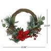 GDFStudio Leigh 23.5" Artificial Eucalyptus Christmas Ring Garland/Wreath with Poinsettia and Berries - 3 of 4