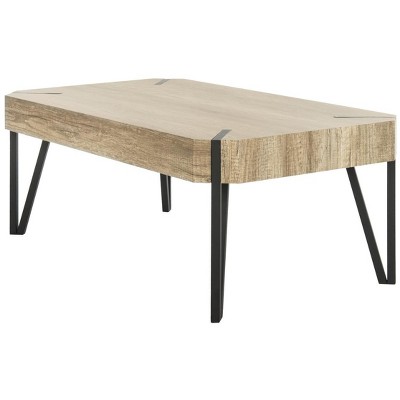 Rustic Mid-Century Brown Wood Coffee Table with Black Metal Legs