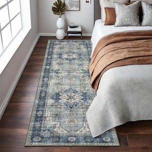 Washable Living Room Rug Vintage Rug Traditional Floral Distressed Accent Carpet Low Pile Non-Slip Floor Mat - 1 of 4