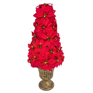 Puleo 36" Pre-Lit Battery-Operated Artificial Potted Red Poinsettias - 1 of 4