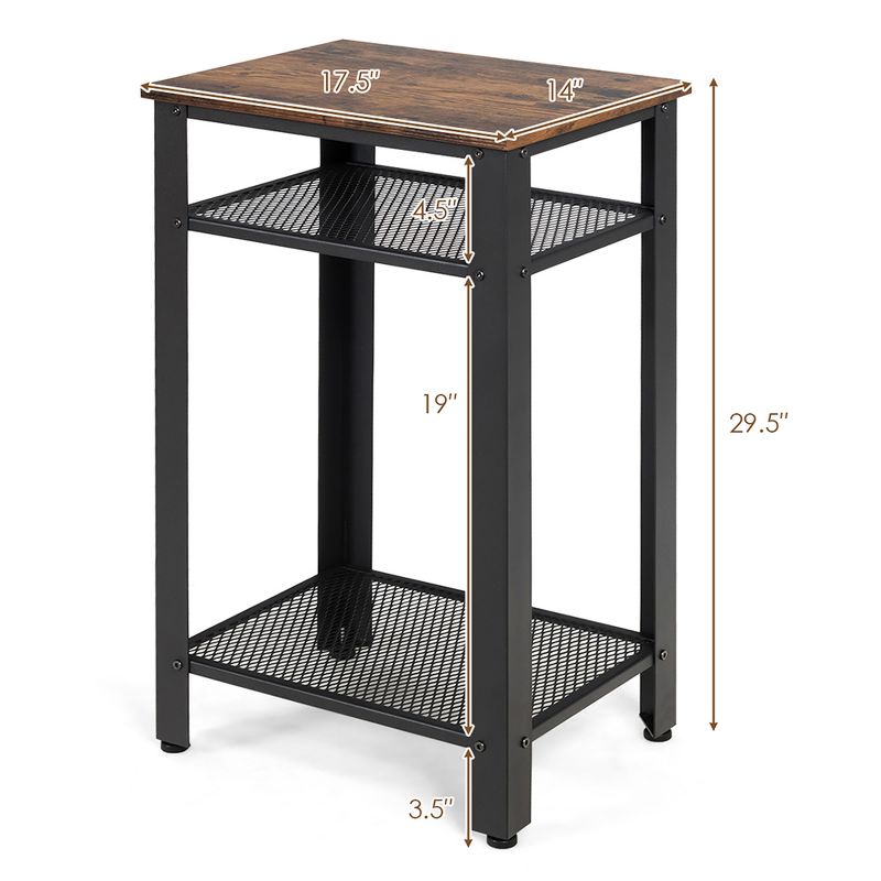 Costway 3-Tier Industrial Tall Nightstand Side End Telephone Table w/ Mesh Shelves, 2 of 11