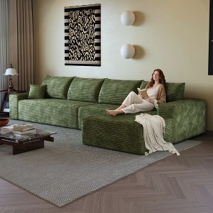 Whisen Convertible Sleeper Sofa Bed, Plush Corduroy Fabric, Back Support with Pillow - 1 of 4