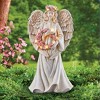Collections Etc Solar Powered Angel with LED Lighted Wreath Garden Statue - 2 of 2