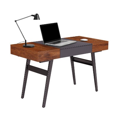 Expandable Gray Steel & Mahogany Modern Home Office Desk