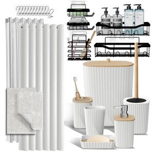 Bathroom Accessories Set with Shower Caddy and Bath Rugs - 27PC Bathroom Accessory Set with Shower Caddies & Bath Rugs, Shower Curtain Set - 1 of 4