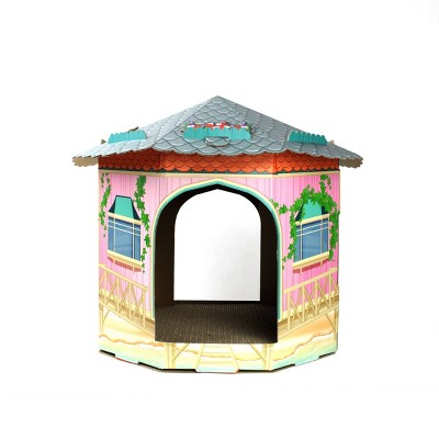 American Cat Club Round Cottage Cat House with Scratchboard - Aqua Blue