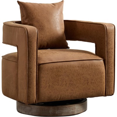 GDFStudio Dominic 360° Swivel Faux Leather Upholstered Rubberwood Chair with Open Back